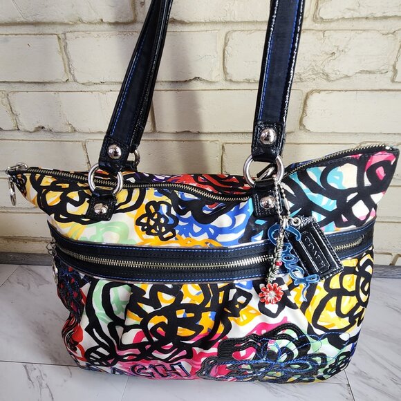 Euc Coach Poppy Graffitti Multi-Color Xlarge Tote Bag Purse… - Picture 3 of 17